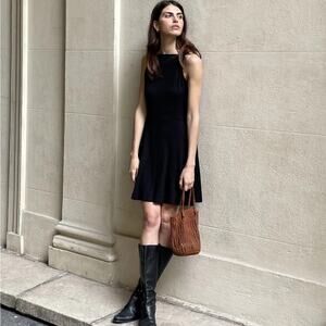 NWT Michael Stars Andy Mini Skater Dress Ultra Rib  Ribbed Black Sleeveless